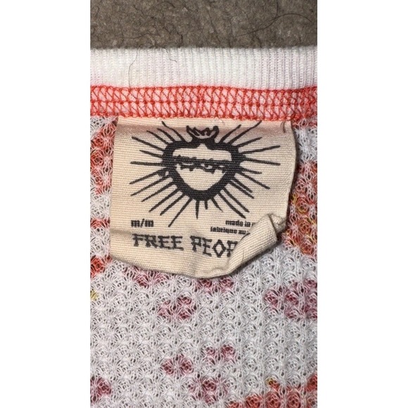 Free People Womens Medium Orange White Long Sleeve 1/4 Button Shirt Henley - Picture 3 of 5